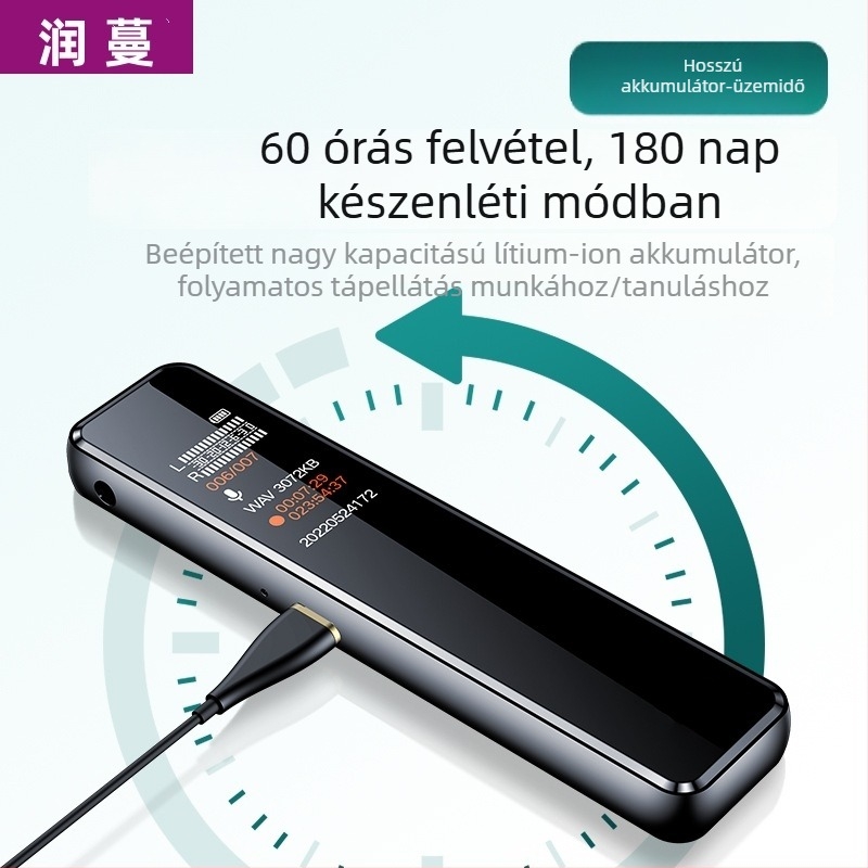Üzleti célú professzionális diktofonnal 60 órás felvétellel, MP3/WAV, USB 2.0, kettős beépített mikrofon, egygombos felvétel