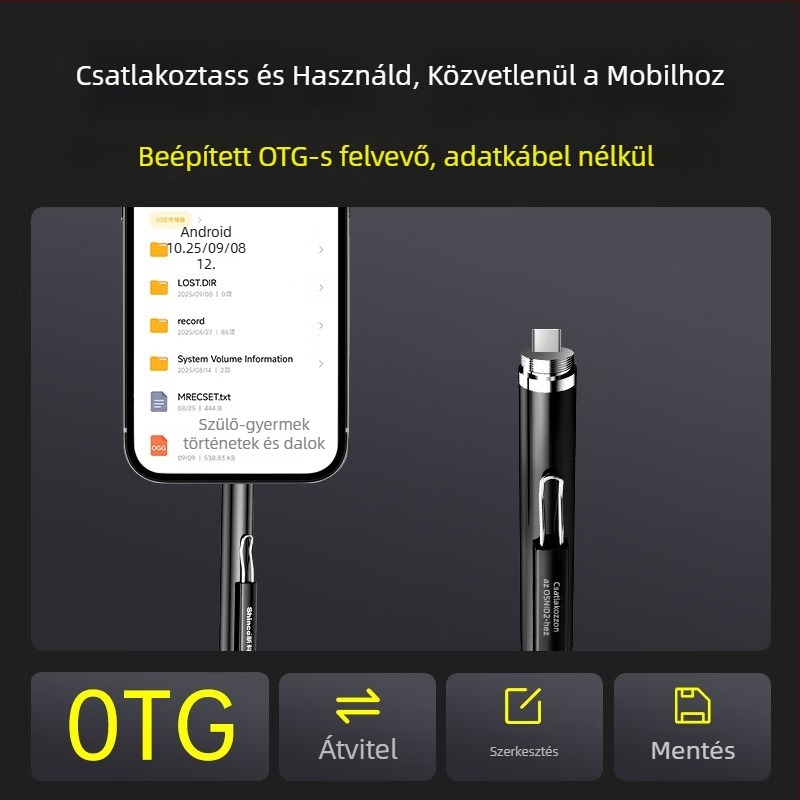 Shinco A06 AI toll alakú hangrögzítő Bluetooth és valós idejű fordítással, WAV felvétel, körülbelül 10 óra, USB 2.0