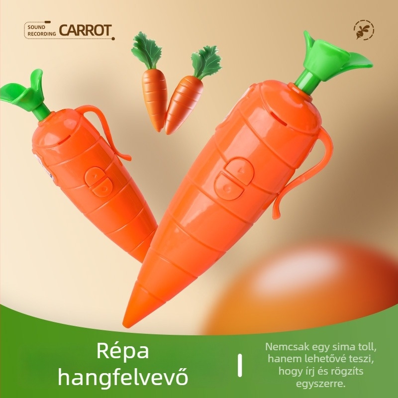 Sárgarépa alakú, többfunkciós hangrögzítő játék tollal, műanyag tokkal, OEM logó opció
