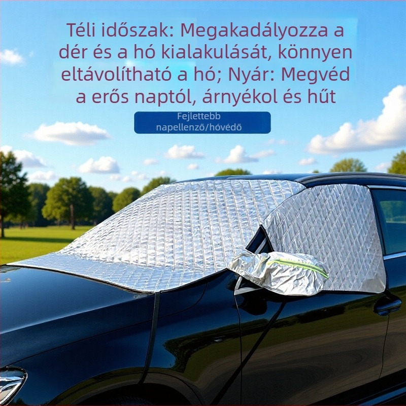 Autó napellenző panel a három ablakkal az első üveghez - alumíniumfólia, beágyazott telepítés, univerzális illeszkedés, minimalist stílus