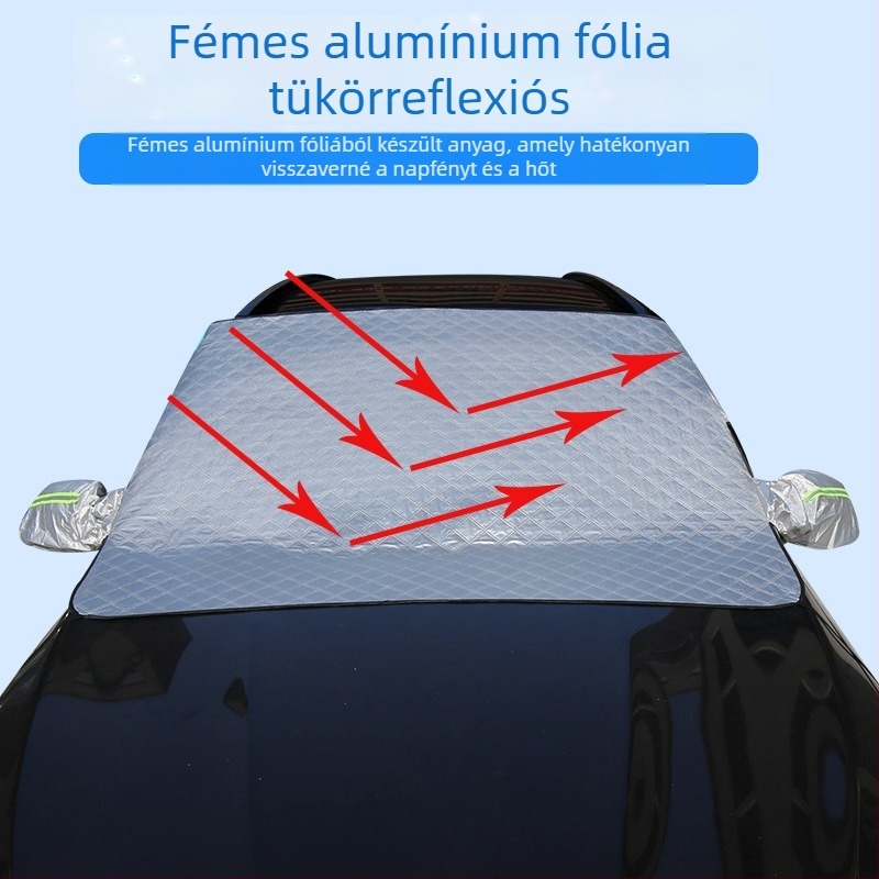 Autó napellenző panel a három ablakkal az első üveghez - alumíniumfólia, beágyazott telepítés, univerzális illeszkedés, minimalist stílus