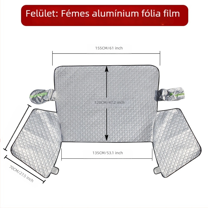 Autó napellenző panel a három ablakkal az első üveghez - alumíniumfólia, beágyazott telepítés, univerzális illeszkedés, minimalist stílus