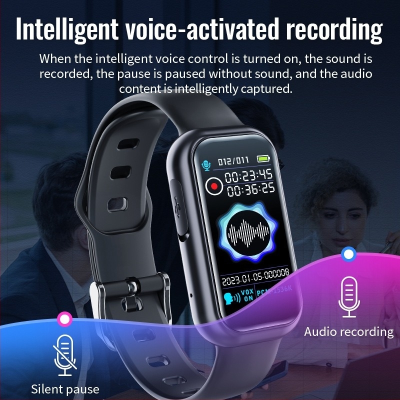 S16 felvevő karkötő HD zajcsökkentéssel, egygombos felvétel, MP3/WAV, 15 óra felvételi idő, Type-C interfész