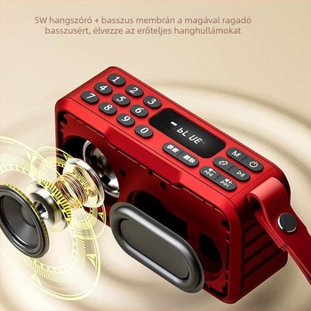 Huibang B08 Bluetooth hangszóró, multifunkcionális rádió, kártyarekesz, erőteljes basszus, USB lejátszó
