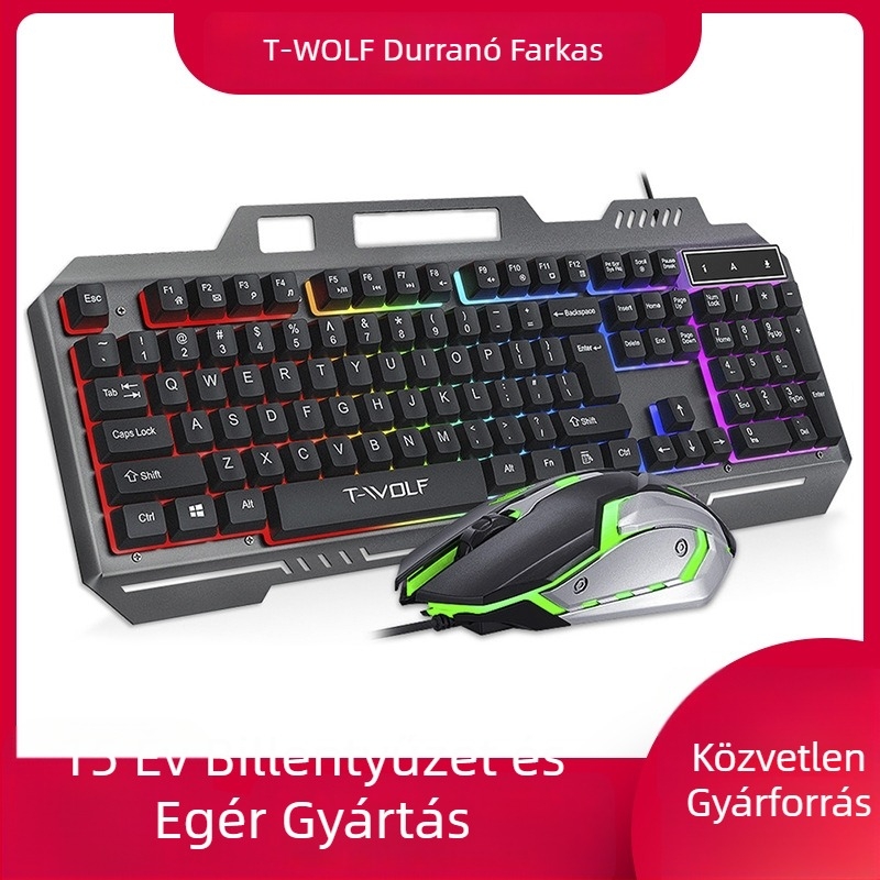 TF600 játékbillentyűzet és egér készlet USB-kábeles csatlakozással, háttérvilágítással, DPI 800-1600, ergonikus kialakítás, 1,3 m kábel