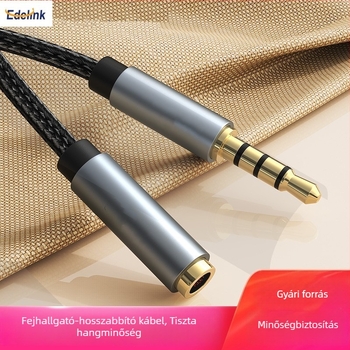 EDELINK AUX001 3,5 mm-es fejhallgató hosszabbító kábel, férfi–női, aranyozott csatlakozók, nejlon kötés, számítógéphez és hangrendszerhez mikrofon támogatással