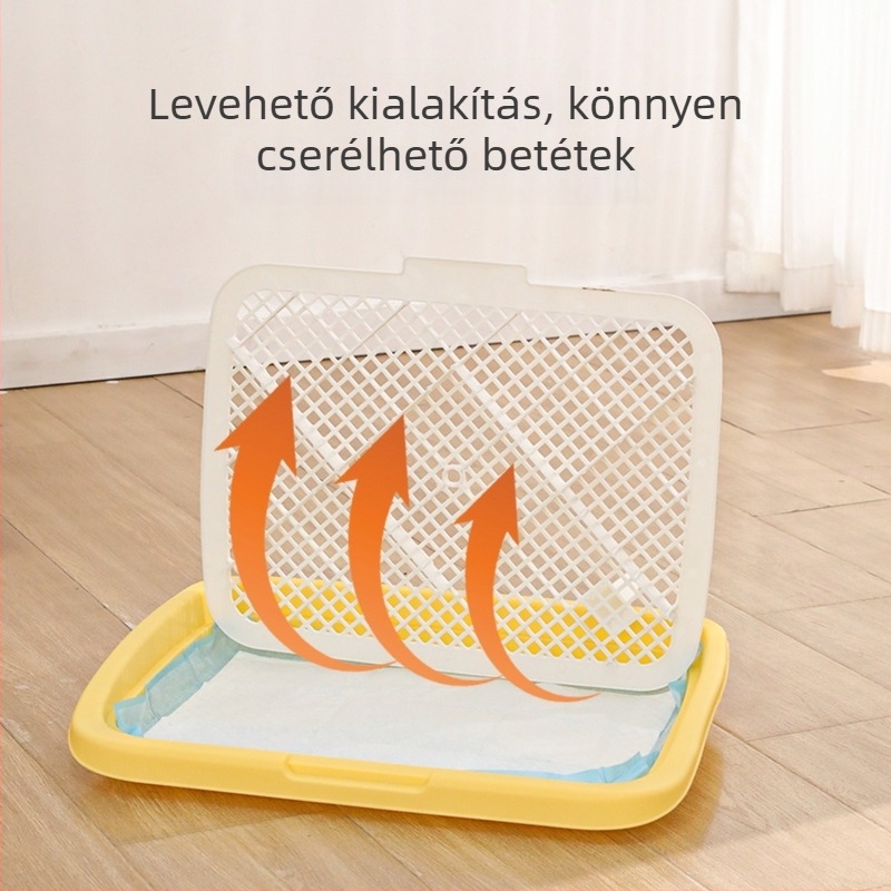 Magasított kerítéses kutyatoalett kis testű kutyáknak, fröccsenés elleni védelemmel, edző alátéttel