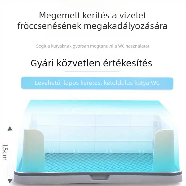 Kutyatoalett, lapos kialakítású, levehető ürítőmedencével, cseppálló