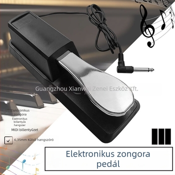 Sustain pedál elektronikus billentyűzethez (ABS + fém) – TB-1, TB-2 modellek; termékkód TB; csomagolás: kartondoboz.