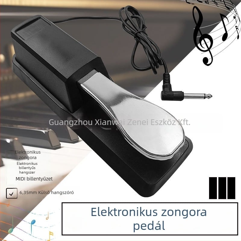 Sustain pedál elektronikus billentyűzethez (ABS + fém) – TB-1, TB-2 modellek; termékkód TB; csomagolás: kartondoboz.