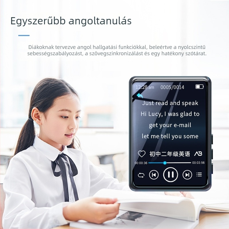 Mahdi M20 teljes képernyős MP3 lejátszó Bluetooth ébresztőóra, kompakt MP4/MP5, diákverzió, 2,4 hüvelykes kijelző