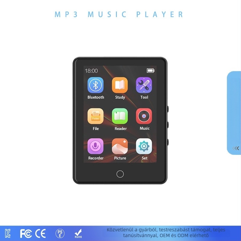 2,8 hüvelykes érintőképernyős MP3 lejátszó MP4 videóval, e-könyv olvasó, Bluetooth, FM rádió, felvétel, TF-kártya támogatás