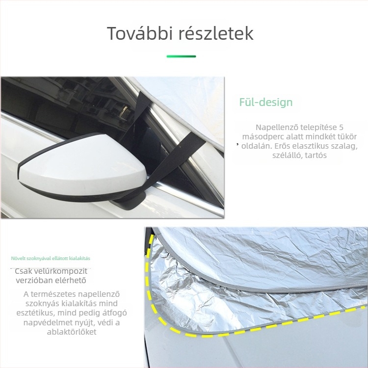 Autó előtti szélvédő árnyékoló alumínium fóliával és flockolt belsővel, akasztóval történő telepítés, logó nyomtatás és testreszabás