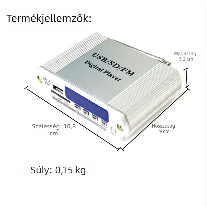 HY-1008 Autós MP3 lejátszó USB/SD-vel, FM rádióval és beépített erősítővel