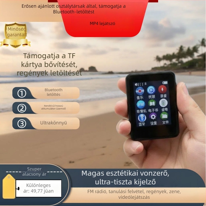 2,8 hüvelykes érintőképernyős MP3/MP4 lejátszó angol és kínai hallgatáshoz, hordozható médialejátszó FM-rádióval, felvétellel és USB 2.0-val
