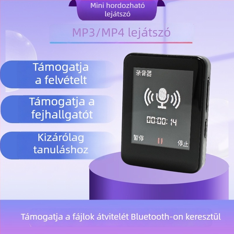 2,8 hüvelykes érintőképernyős MP3/MP4 lejátszó angol és kínai hallgatáshoz, hordozható médialejátszó FM-rádióval, felvétellel és USB 2.0-val