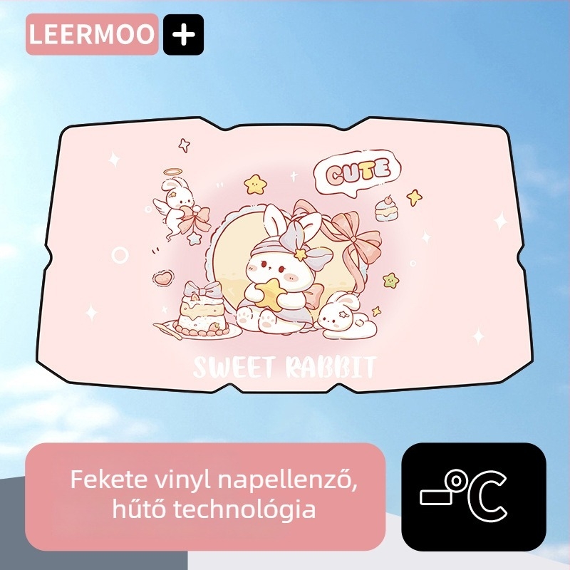 Autó első szélvédő napvédő árnyékoló teleszkópos rögzítéssel, univerzális illeszkedés, medve mintás rajzfilm-stílus, logónyomtatás elérhető