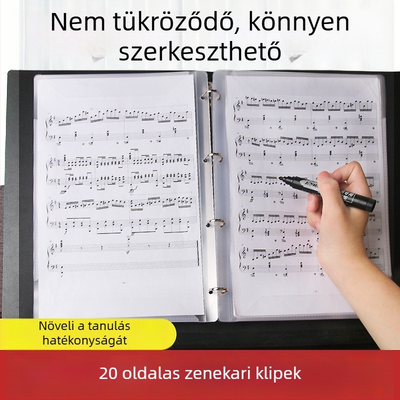A4 partitúra kötő zongorához klipszekkel, faanyagból készült kivitel, partitúrák tárolása