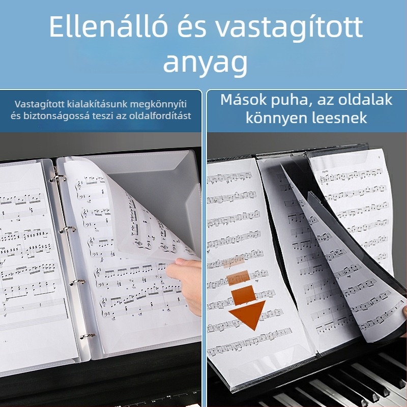 A4 partitúra kötő zongorához klipszekkel, faanyagból készült kivitel, partitúrák tárolása