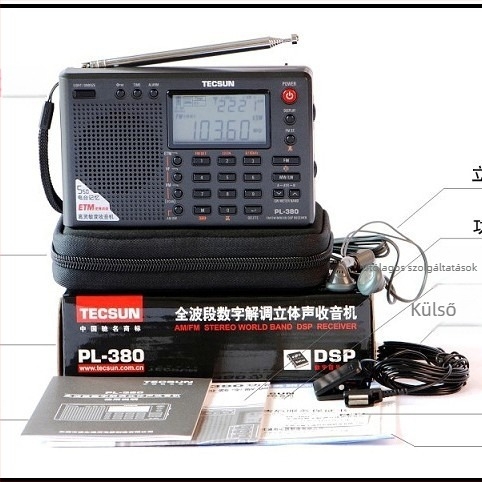 Desheng PL-380 rádió teljes sávú digitális hangolással, sztereó hangzás, beépített hangszóró, digitális kijelző