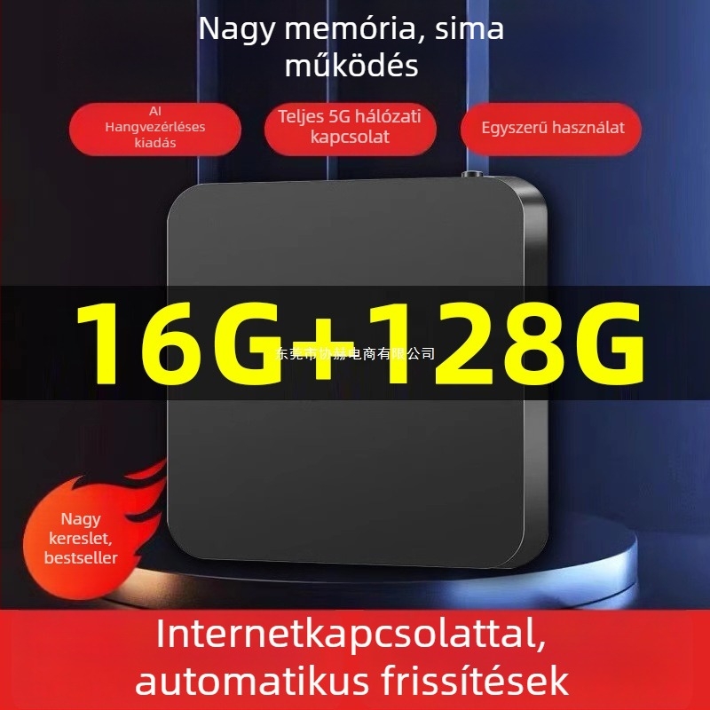 TV Box két- és egyfrekvenciás modelllekkel, 4K kimenet 3840x2160, memória 128 MB, HDMI ARC, Wi-Fi, súly 0,5 kg