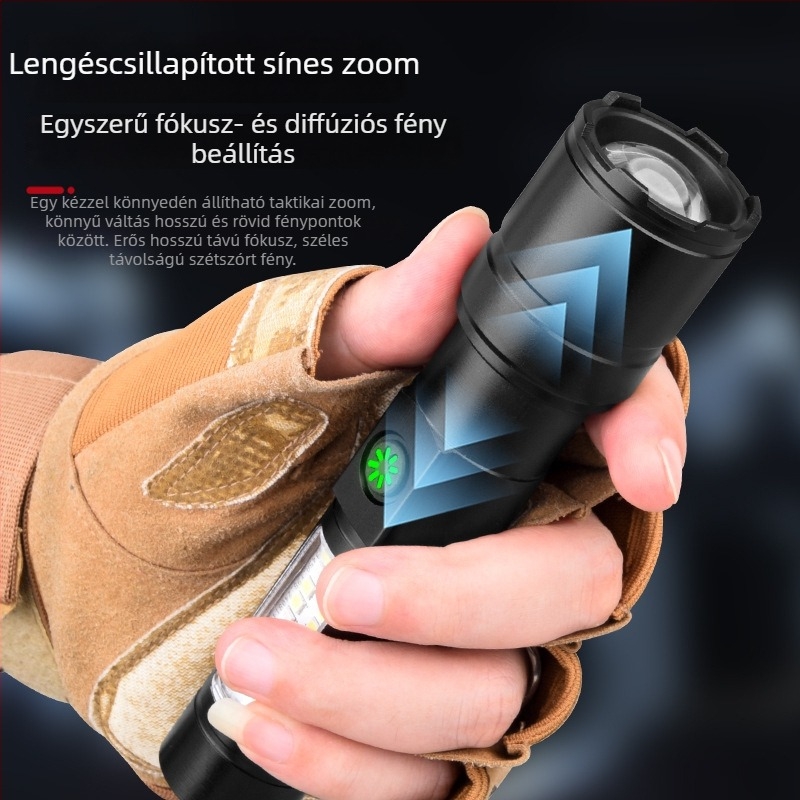Kézi LED zseblámpa alumíniumötvözet testtel, újratölthető, 5W, 1200mAh, hatótávolság 200-500 m