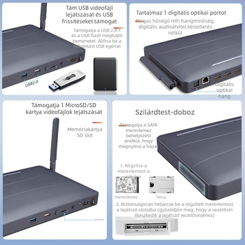 BW-8HFMEDIA 4K HDMI Android médialejátszó, 8GB RAM, 8GB tárhely, USB pendrive-támogatás, 8-portos HDMI elosztás