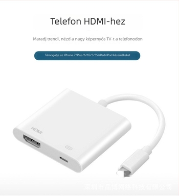 bkscy MD1 Lightning–HDMI adapter Apple iPad/iPhone‑hoz – HDMI kimenet, importált chip, 20 cm-es kábel, adatátviteli sebesség 100