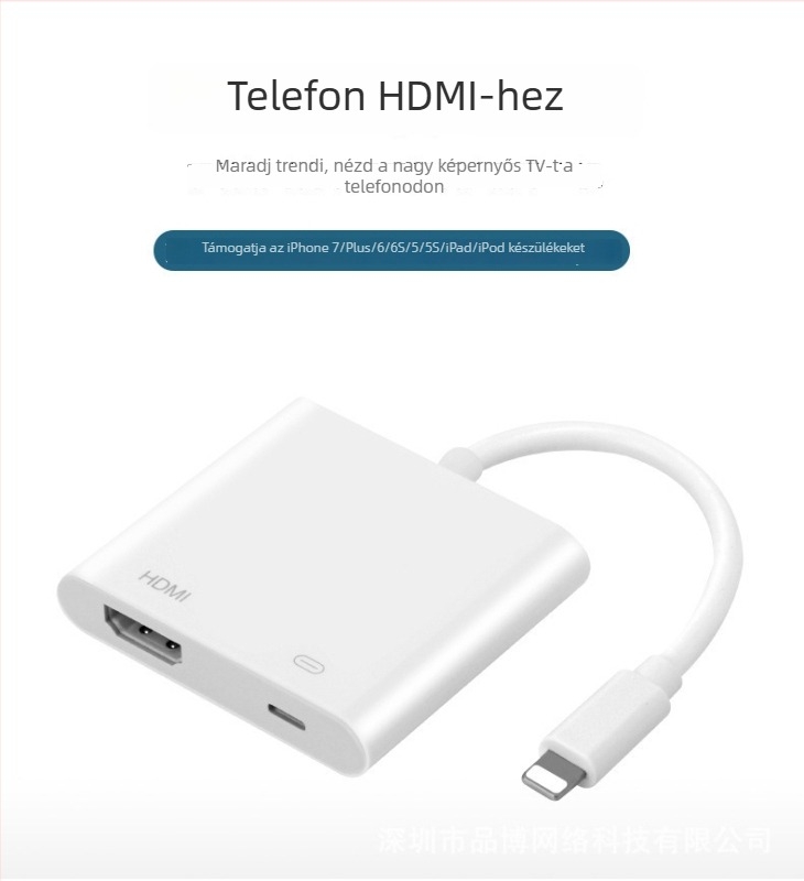 bkscy MD1 Lightning–HDMI adapter Apple iPad/iPhone‑hoz – HDMI kimenet, importált chip, 20 cm-es kábel, adatátviteli sebesség 100