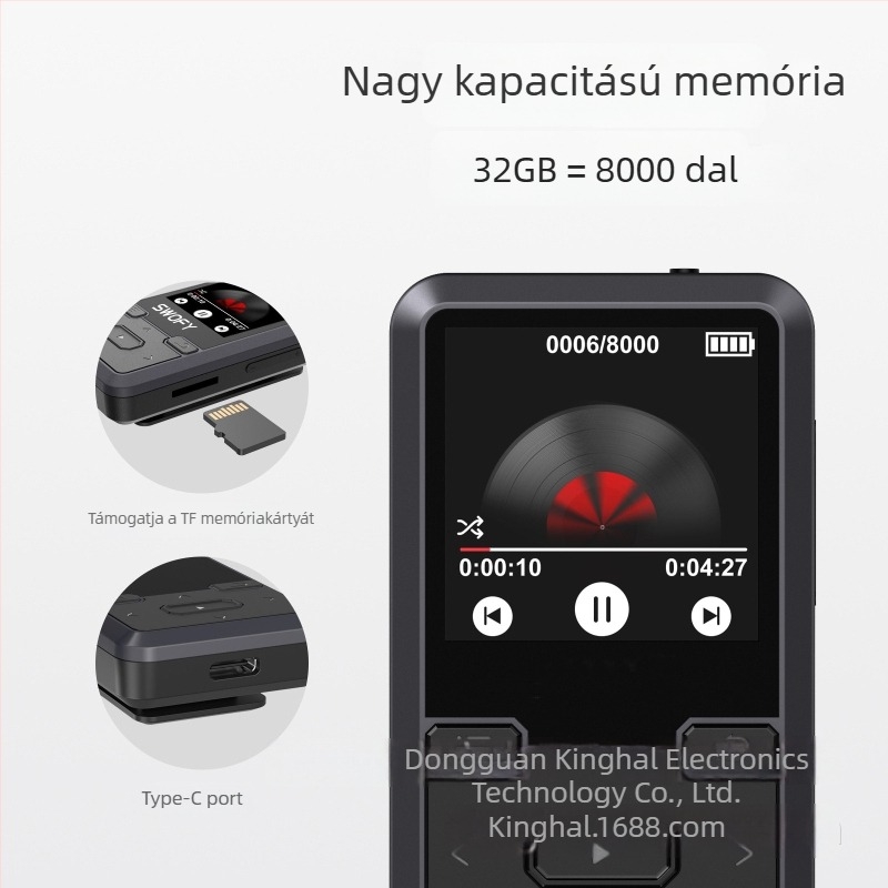MB57 mini Bluetooth MP3 lejátszó, clipes dizájn, 1,5 hüvelykes mono kijelző, TF kártya bővítés, USB 2.0, MP3/WMA/WAV/OGG/FLAC/APE