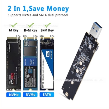 Yesunion M2008 M.2 NVMe PCIe USB 3.2 Gen 2 Type-A adapter, RTL9210B vezérlő, plug-in kártya, 2 TB-ig támogatás