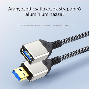 USB 3.0 hosszabbító kábel, férfi–női, aranyozott alumínium ház, 0,5 m