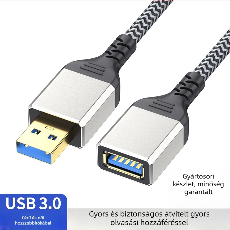 USB 3.0 hosszabbító kábel, férfi–női, aranyozott alumínium ház, 0,5 m