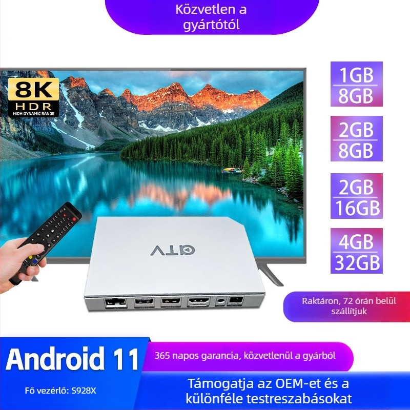S928X Android TV Box – 8K kimenet, 1GB RAM, 1TB tárhely, HDMI