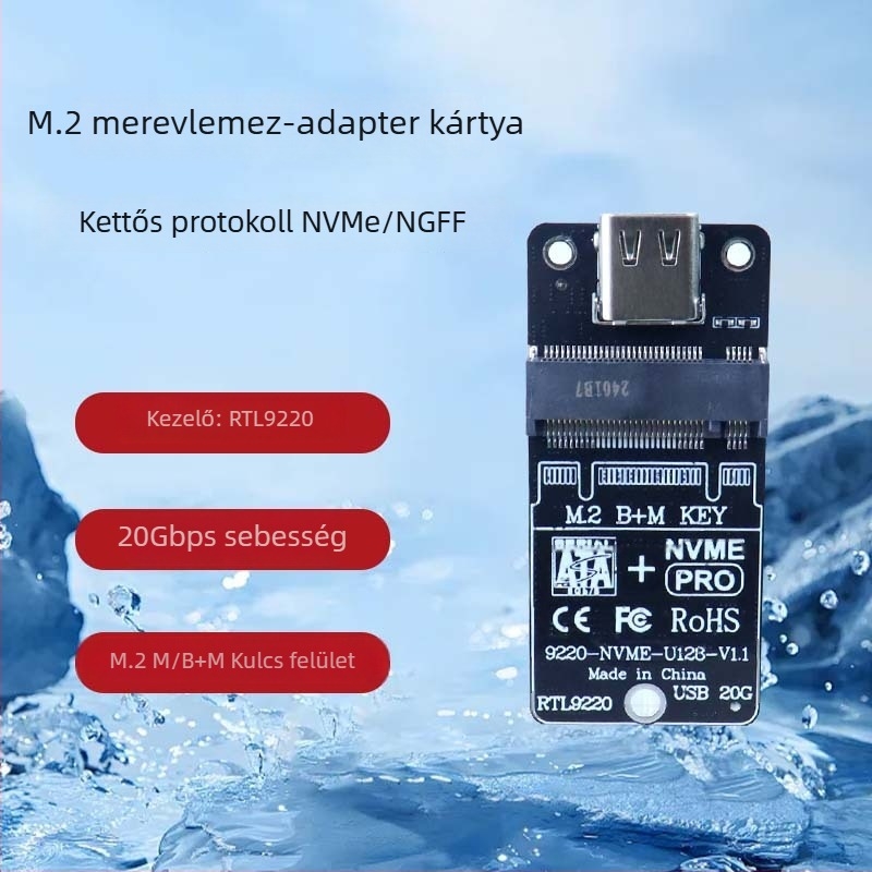 M.2 SSD adapterkártya 9220 chip, USB 3.0 interfész, 20 Gbps átviteli sebesség, modell 9220-U128