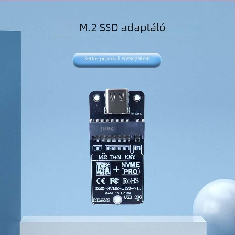 M.2 SSD adapterkártya 9220 chip, USB 3.0 interfész, 20 Gbps átviteli sebesség, modell 9220-U128