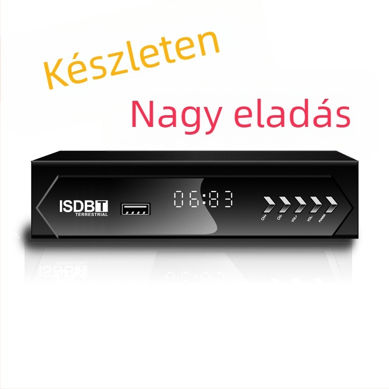 DVB-T2 ISDB-T set-top box, 1080p, 512MB RAM, ECOS OS, GX chipset, USB és Wi-Fi, AV kimenet