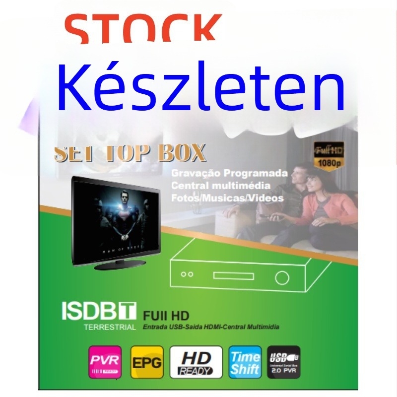 DVB-T2 ISDB-T set-top box, 1080p, 512MB RAM, ECOS OS, GX chipset, USB és Wi-Fi, AV kimenet