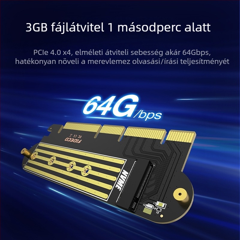 NVMe PCIe bővítőkártya asztali számítógépekhez – 3.0/4.0-tól M.2-ig adapter, PCIe interfész, 64Gbps átviteli sebesség, modell NV1P
