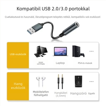 USB–ról 3,5 mm-es audio kimeneti adapterkábel Zhongke Lanxun chippel, rézmaggal