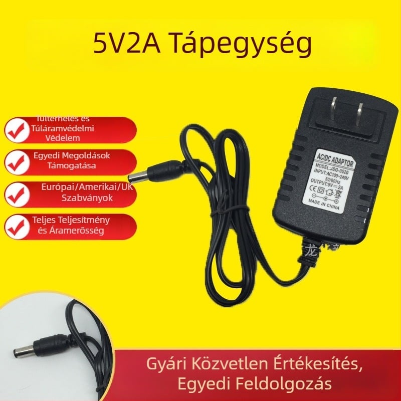 AC/DC kapcsolóüzemű tápegység 5V 2A set-top boxhoz, tabletához és routerhez – 10W, bemenet 100–240V, hatékonyság 90%