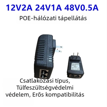 POE hálózati eszközökhöz választható kimenetek: 12V/15V/24V 1A-ig és 48V 0,5A-ig; alkalmas set-top boxokhoz, switchekhez és megfigyelő kamerákhoz.