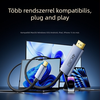 Type-C to HDMI kábel PD-tápellátással, támogatja a 4K/60Hz és a 2K/120Hz felbontásokat, CS5366 chip