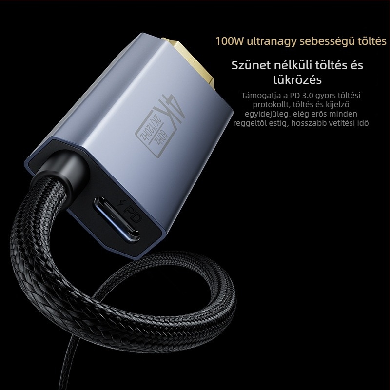 Type-C to HDMI kábel PD-tápellátással, támogatja a 4K/60Hz és a 2K/120Hz felbontásokat, CS5366 chip