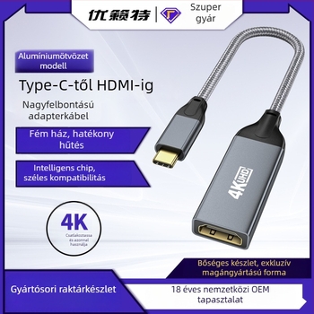 Type-C to HDMI női adapterkábel, 4K60Hz, PS176 chip, hossza 0,2 m