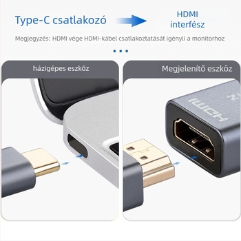 Type-C to HDMI női adapterkábel, 4K60Hz, PS176 chip, hossza 0,2 m
