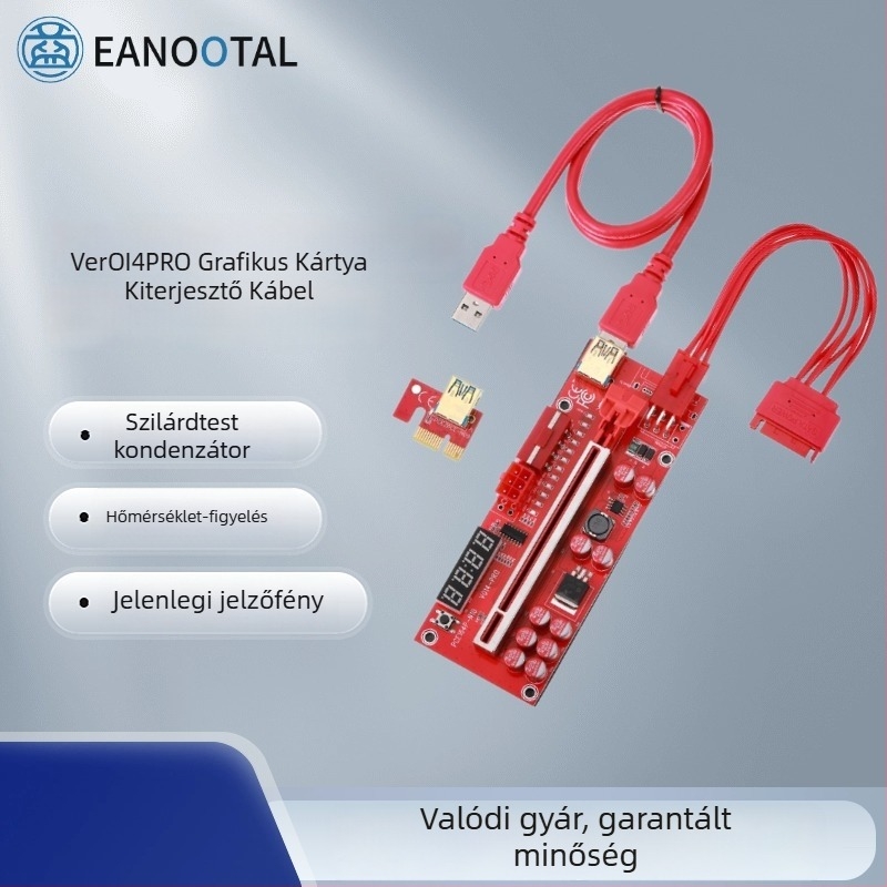 V014-PRO PCIe grafikus kártya hosszabbító kábel USB 3.0-val, 1X-16X PCIe adapter, rézmag, 60 cm, hőmérséklet-szabályozás