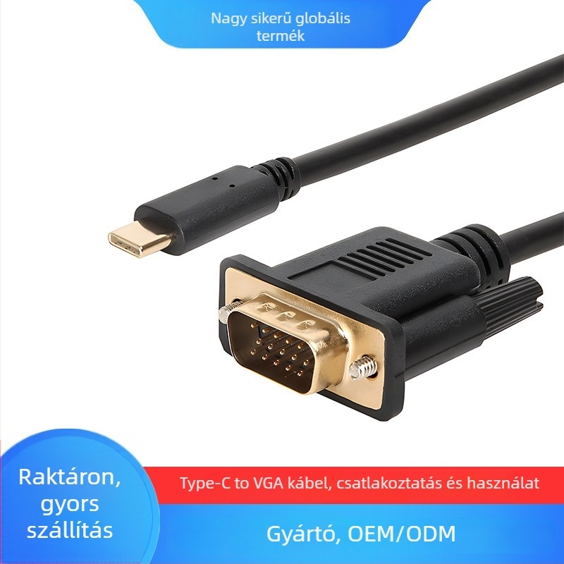 Type-C to VGA HD konverter, USB-C 3.1, VGA interfész, rézmag, modell HD-TV01