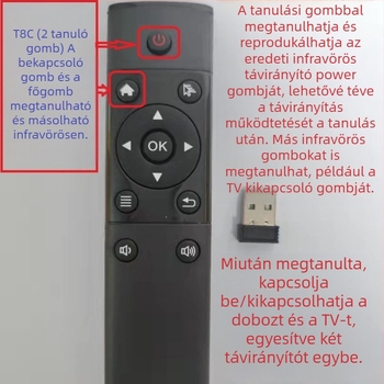 USB vezeték nélküli távirányító TV-boxhoz és projektorhoz | 2.4G USB interfész, 10 m hatótáv, 360° vezérlés, Android/iOS/Windows kompatibilis