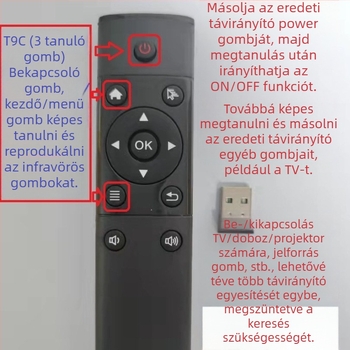 USB vezeték nélküli távirányító TV-boxhoz és projektorhoz | 2.4G USB interfész, 10 m hatótáv, 360° vezérlés, Android/iOS/Windows kompatibilis